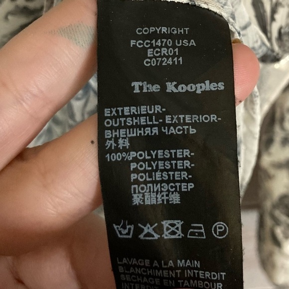 THE Kooples Baroque Print Floral Ruffle Lace Up Top In White - Picture 14 of 14